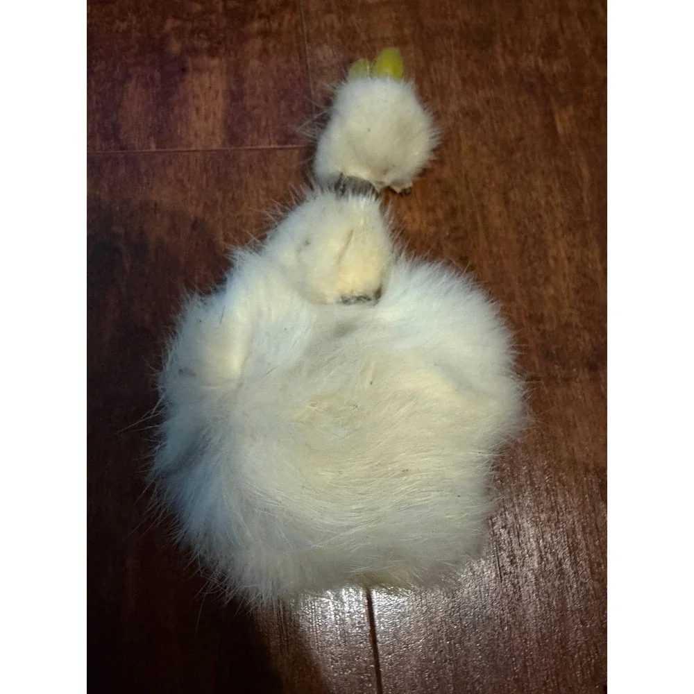Vintage White Rabbit Fur Swan Pin Cushion Red Velvet Center Sewing Accessory